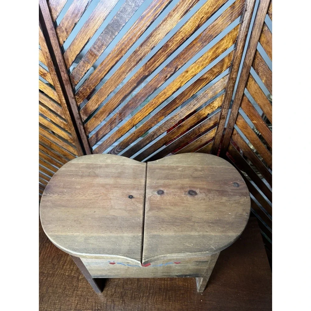 Cottage Core Homemade Wooden Heart Shaped Stool/Foot Stool / Seat with Storage